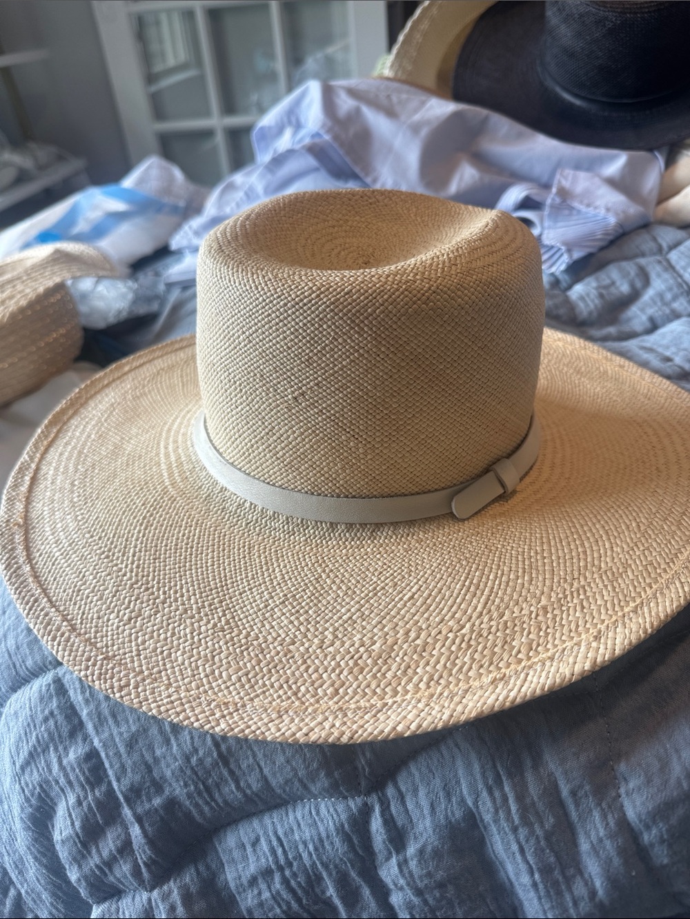 Hat Attack Natural Straw Wide Brim Hat with Cream Band